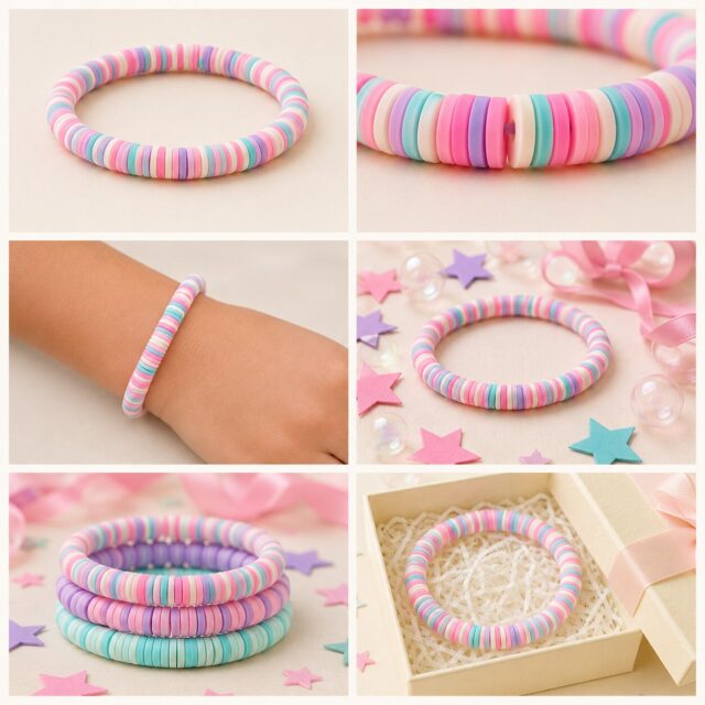 Bubblegum Bounce bracelet shown in six colorful styled scenes