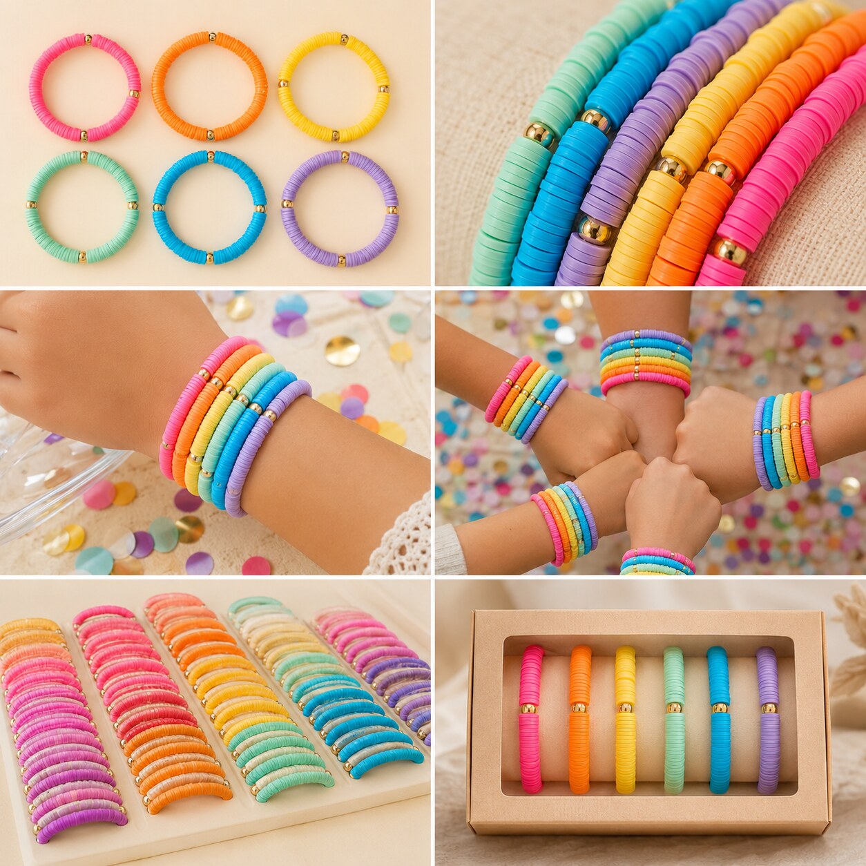 Color Crew Party Pack bracelet set shown in six colorful styled scenes