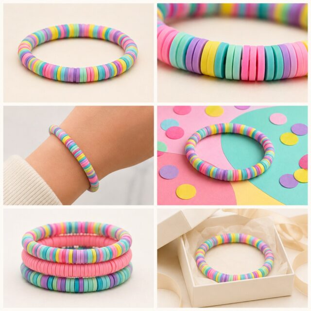 Color Pop Party bracelet shown in six colorful styled scenes