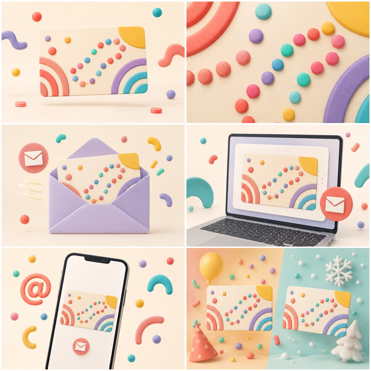 Sofi’s Bracelets digital gift card shown in six colorful launch-art scenes