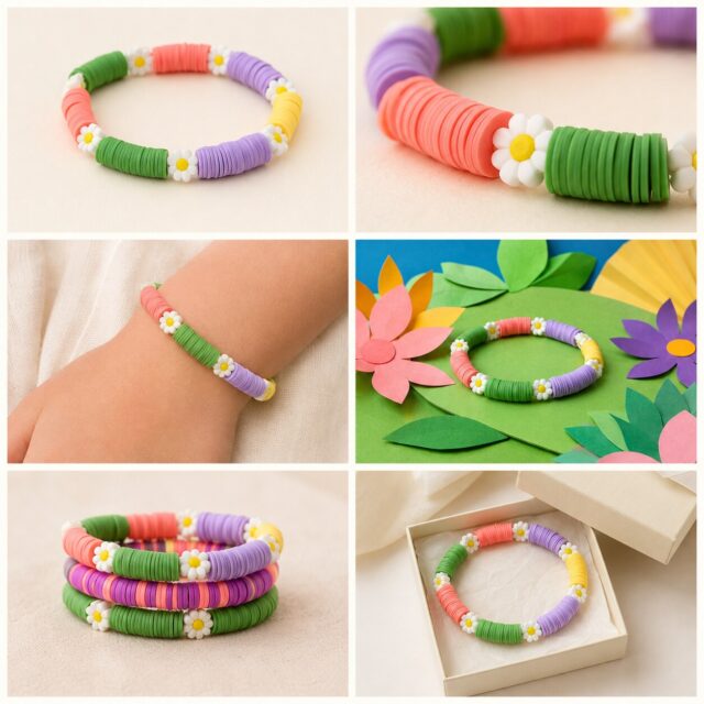 Garden Party Pop bracelet shown in six colorful styled scenes