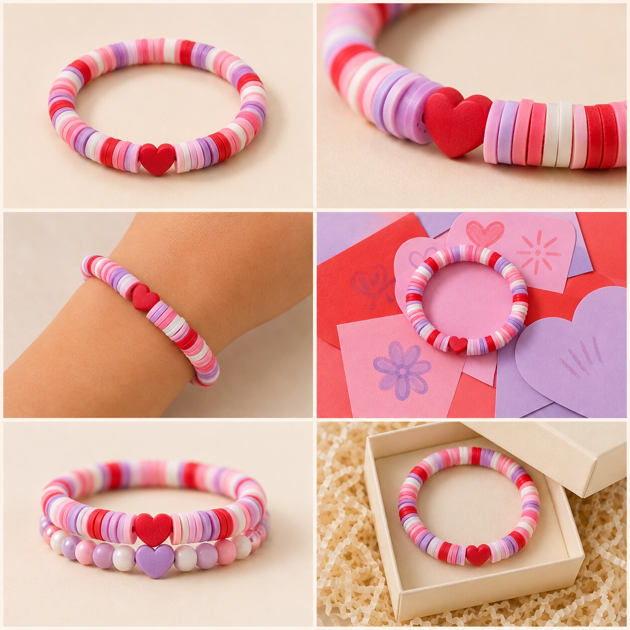 Love Notes Loop bracelet shown in six colorful styled scenes