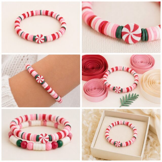 Peppermint Party bracelet shown in six colorful styled scenes