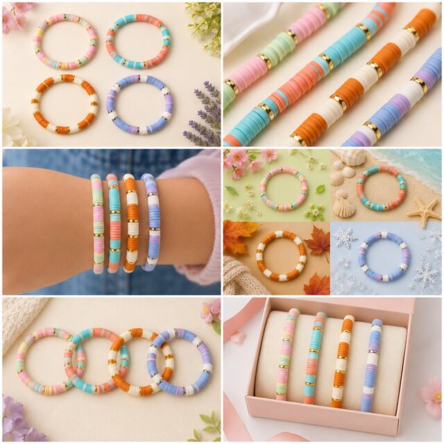 Sofi Seasons Gift Box bracelet set shown in six colorful styled scenes